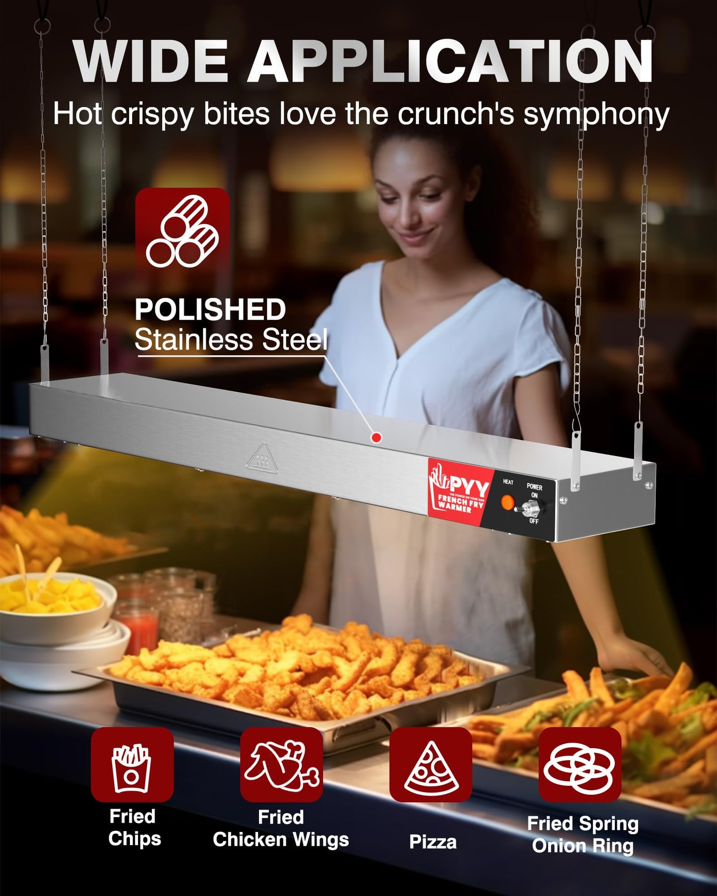 PYY Food Heat Lamp Strip - 36 Inch Commercial Food Warmer Lamp, 500W Hanging Stainless Steel Electric Strip Heater for Restaurants & Kitchens