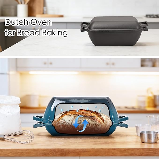 Cast Iron Dutch Oven for Bread Baking 12x8 Inch Pre-Seasoned Bread Oven with Lid 6QT Cast Iron Bread Dutch Oven for Sourdough