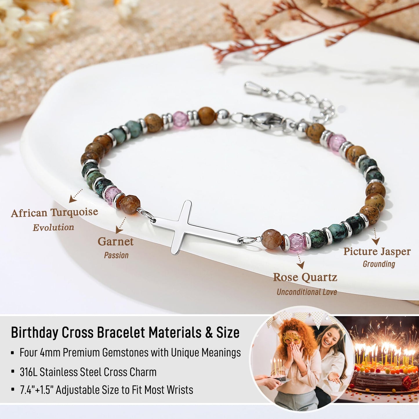 TONY & SANDY Birthday Gifts for Women, 30th 40th 50th 60th 70th 80th Birthday Gifts for Women Unique, Cross Bracelet, Happy Bday Presents for Her, Best Friend, Mom, Sister, Daughter, Wife