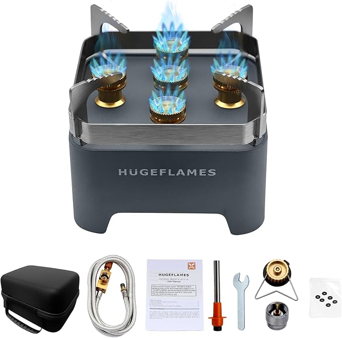 HUGEFLAMES Portable Camping Stove, Powerful Gas Stove, Propane Camp Stove with Carrying Case, 30,000 BTU Small Propane Sto...