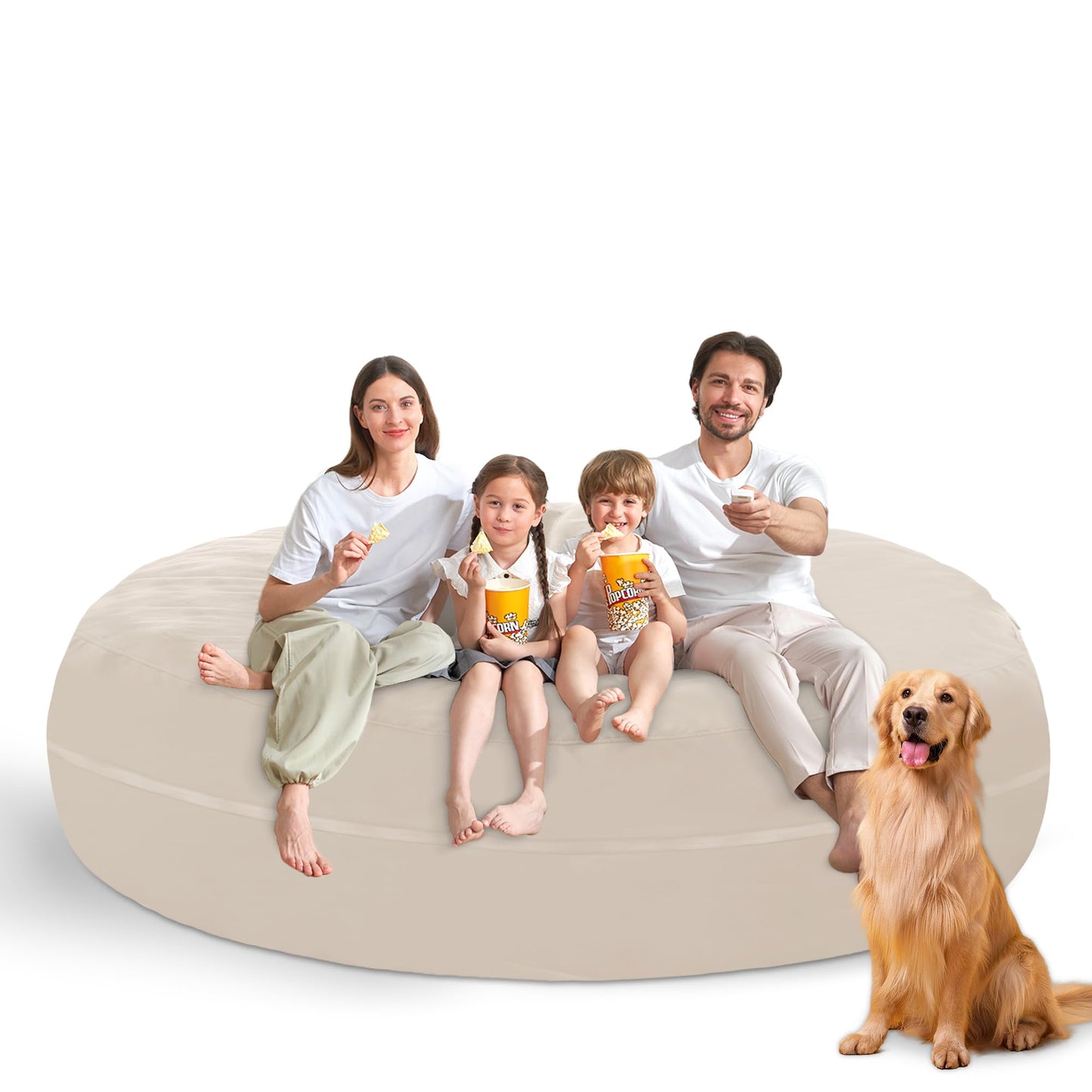 lilanoon Bean Bag Chair 7FT with Ultra Soft Velvet Cover Memory Foam Bean Bag Large Size Lazy Sofa for Living Room Beige 7FT