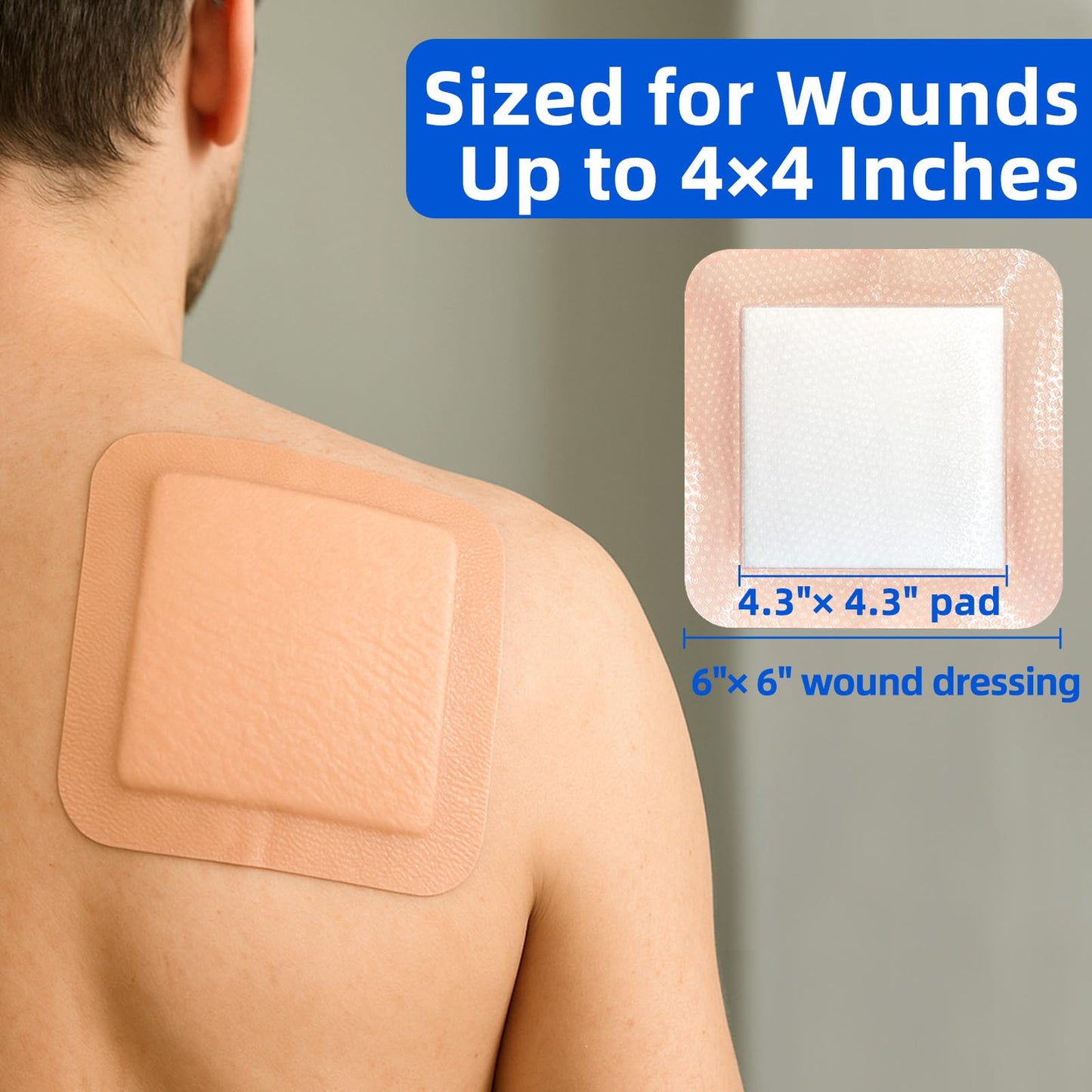Niceful 6" x 6" Silicone Super Absorbent Wound Dressing - Gentle Border Large Bandages for Pressure Ulcer, Surgical Wounds, Heavy Exudate Wound Care Pads (8 Count)
