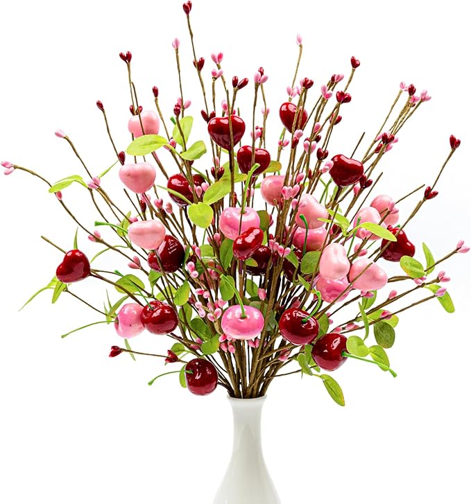Yawwind 12 PCs Valentine Table Centerpieces 17 Inches Valentines Picks Valentines Day Floral Stems Romantic Heart Flower P...