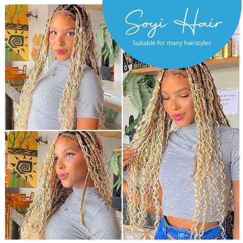 SOYI HAIR 613 Blonde Human Braiding Hair, Deep Water Wave, 100g, 22 Inch, Curly, Boho Braids, No Weft, 2 Braids Per Pack, Wet and Wavy