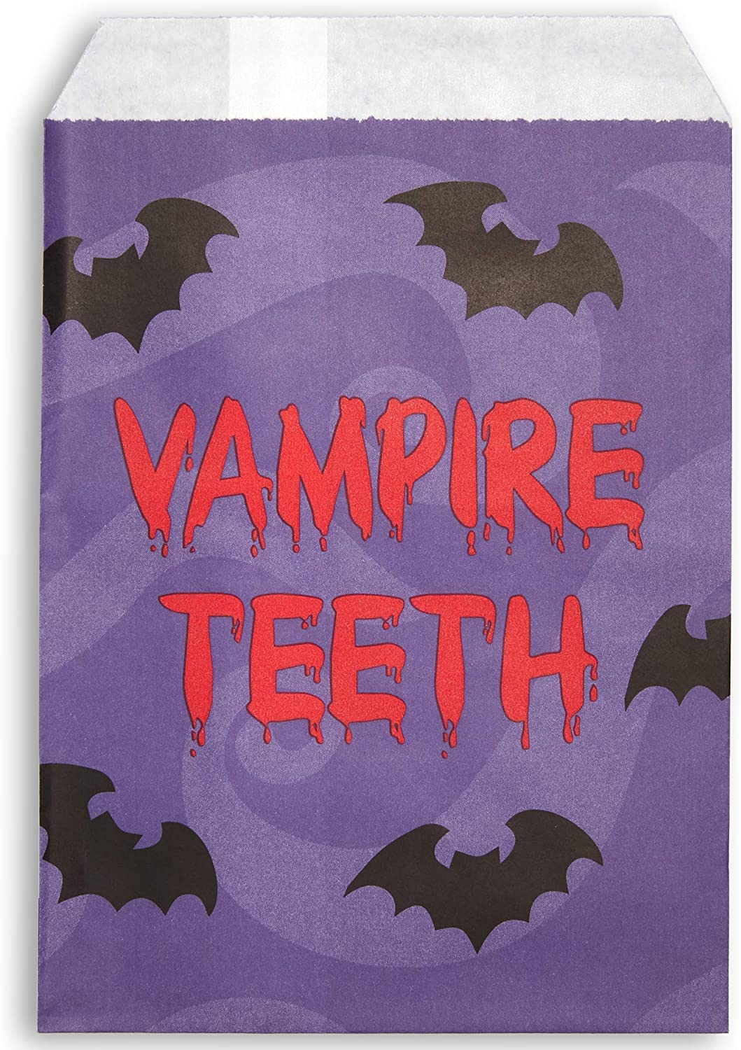 BLUE PANDA 100-Pack Halloween Paper Treat Bags - Small Candy and Favor Containers - 4 Spooky Designs: Vampire Teeth, Witch Broomsticks, Bag of Bones & Spider Eggs (7.5"x5.2")