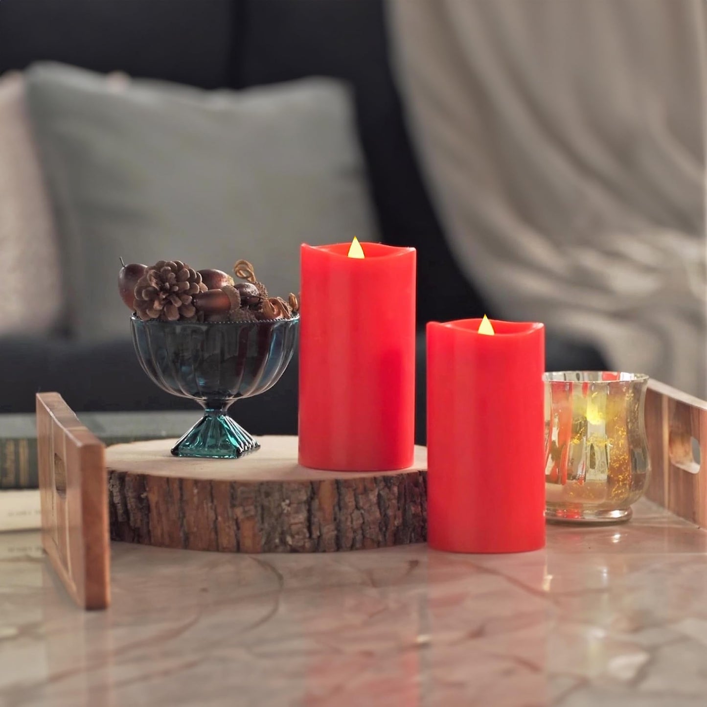 GyrHub Flameless Candles Last 1300+ Hours Real Wax Flame Effect Auto-Moving 3D Wick, LED Pillar Candles with Timers Battery Operated - Red 6“6”