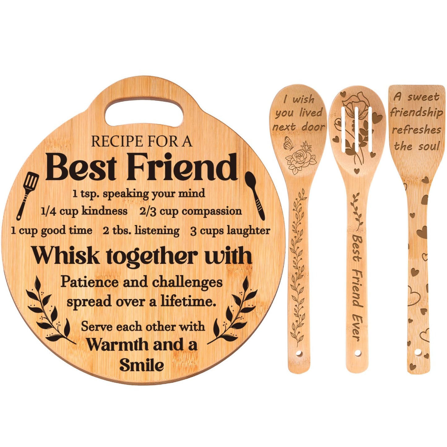 Best Friend Birthday Gifts for Women - Engraved Bamboo Cutting Board Set, Unique Gifts for Best Friend Women, Mothers Day Christmas Birthday Gifts for Friends Bestie Bff