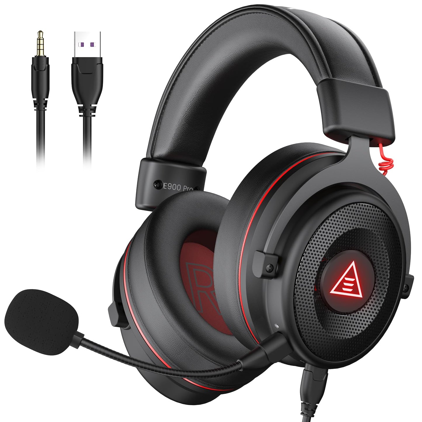 Eksa E900 Pro Usb Gaming Headset For Pc - Computer Headset With Detachable Noise Cancelling Mic, 7.1 Surround Sound, 50Mm Driver