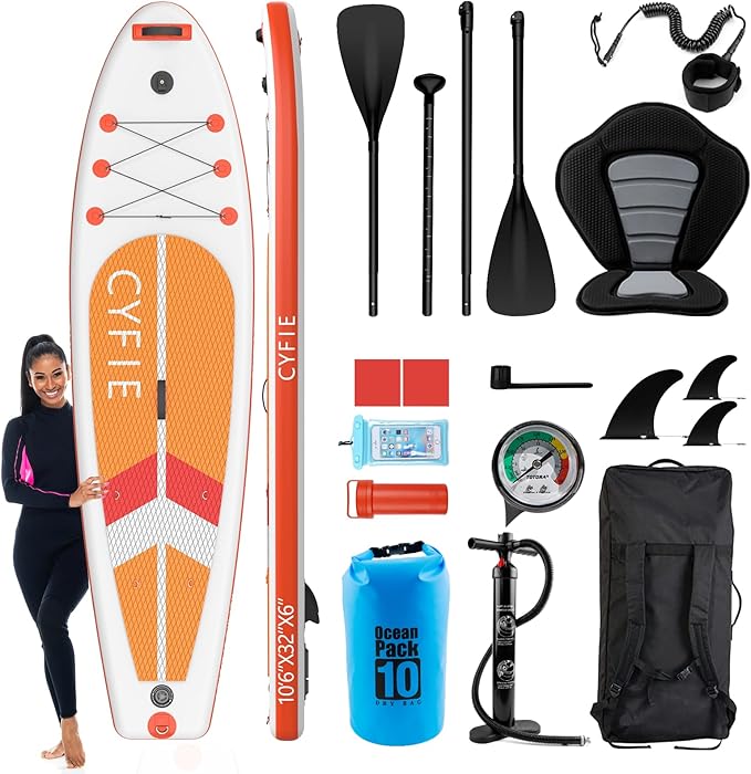 CYFIE 10'6''Inflatable Stand Up Paddle Board, Paddle Boards with Premium SUP Paddle Board Accessories, Removable Kayak Sea...