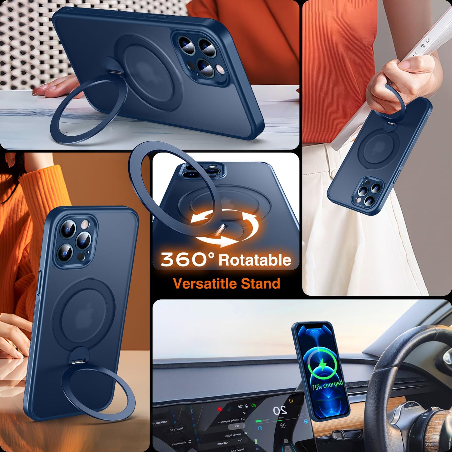 Chicfun 360 O-Ring Magstander For Iphone 12 Pro Max Case With Magnetic Kickstand Ring Holder [Compatible With Magsafe][360Rotate