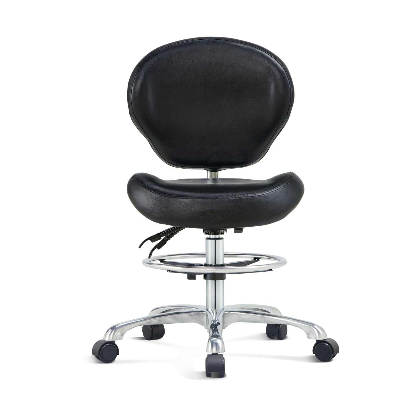 HNKastela Drafting Stool Rolling Chair with Back Support - Height Adjustable Shop Chair with Wheels for Home Office, Studio (Black)