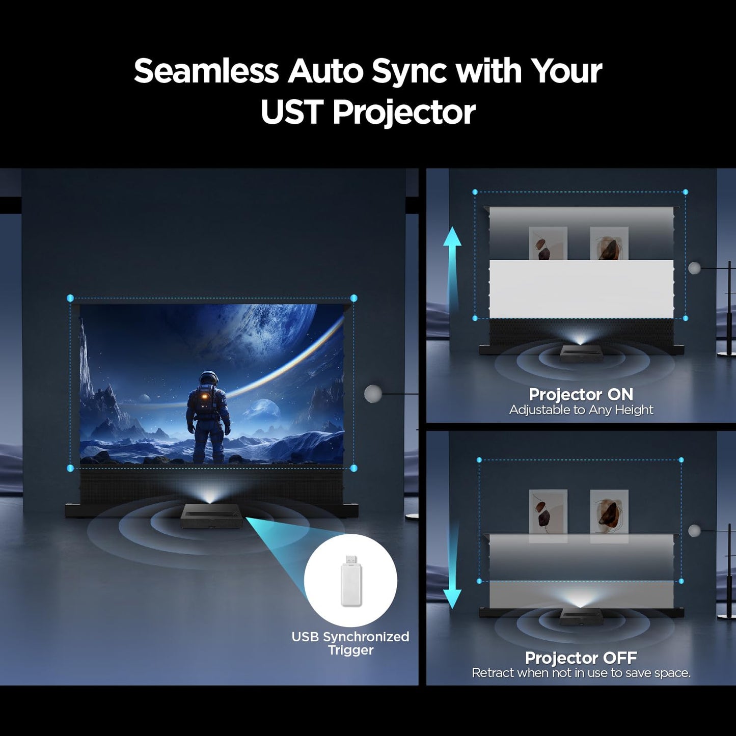 NothingProjector Motorized ALR Screen for Ultra Short Throw Projector, 95% Ambient Light Rejecting, 100 inch, Floor Rising, 4K/8K UHD, Active 3D, Anti Daylight, Electric Retractable Automatic NothPJ
