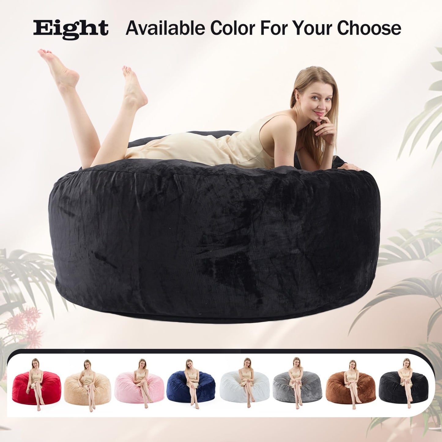 Demacai Bean Bag Chair - Bean Bag Chairs for Adults with Memory Foam Filler Included, Removable and Washable Flannel Cover Beanbag Chair - Black(5FT-55"x55"x28")