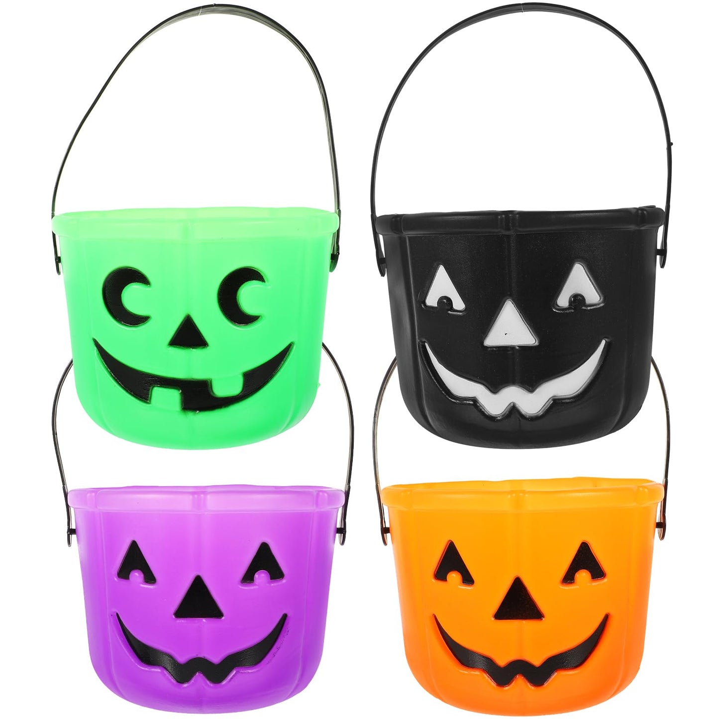 LUOZZY 4pcs Halloween Pumpkin Bucket with Handle Trick-or-Treat Bucket Halloween Party Candy Bucket Classic Pumpkin Shaped Bucket