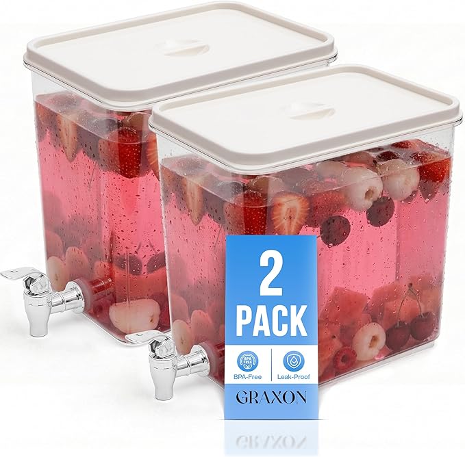 Cube Drink Dispenser for Parties (2 Gallon) Large Plastic Square Beverage Dispensers for Counter Tops & Refrigerator, No M...