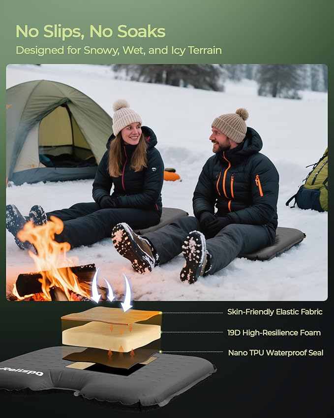 Relispo Self-Inflating Stadium Seat Cushion, Waterproof & Lightweight Inflatable Seat Cushion for Airplane Seat Travel Bleacher Camping, High Density Foam Blow up Sitting Pad for Backpacking
