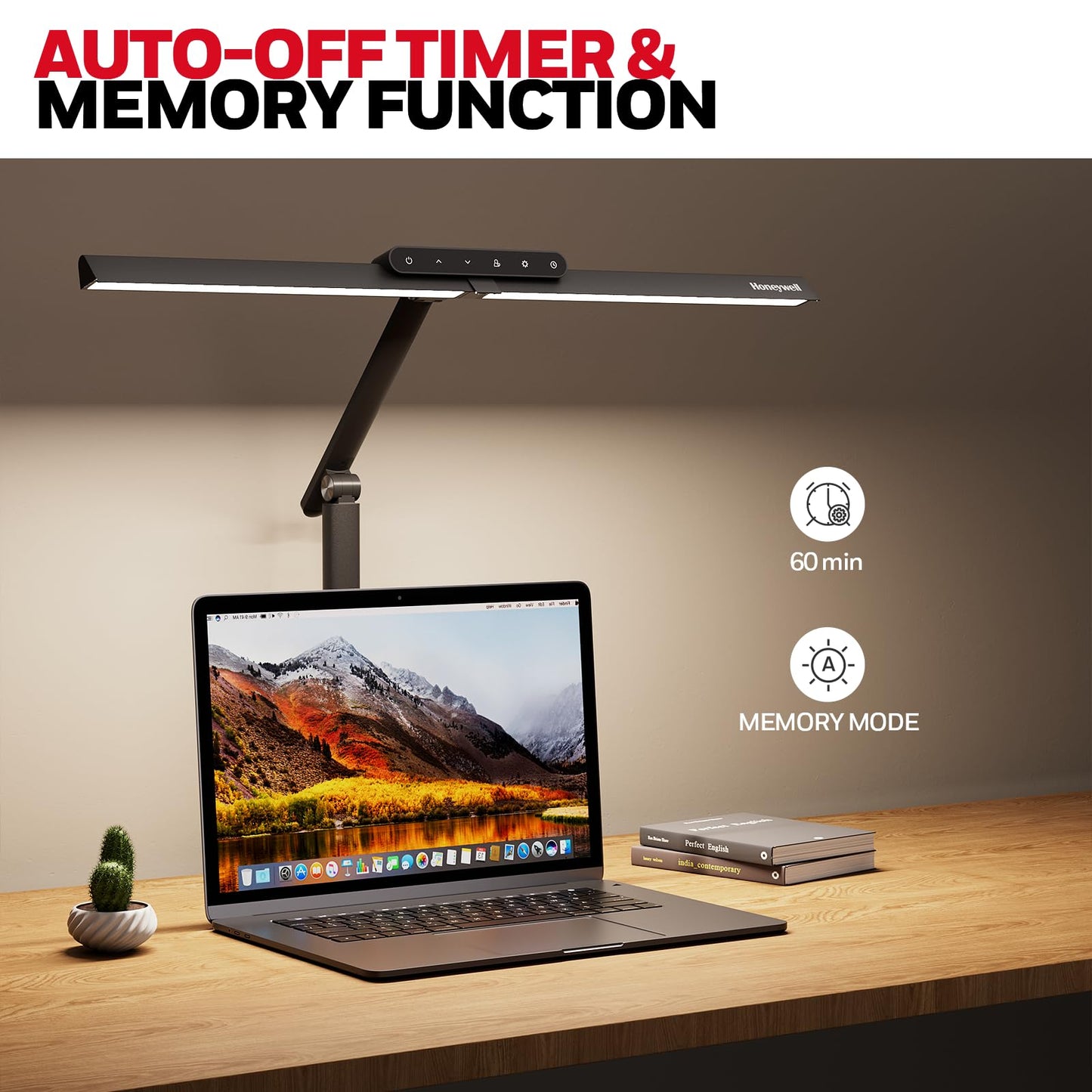 Honeywell LED Desk Lamp with Clamp - HJ1 Sunturalux Eye-Caring Clip on Lights for Home Office, 1200LM Clamp Lamp 4 Color Modes Stepless Dimming Task Desk Light for Working Black