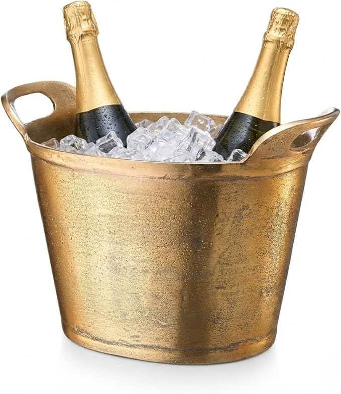 Solid Bronze Gold 12-Quart Double-Walled Insulated Ice Bucket & Champagne Cooler (13.4" x 9.45") | Premium Modern Barware ...