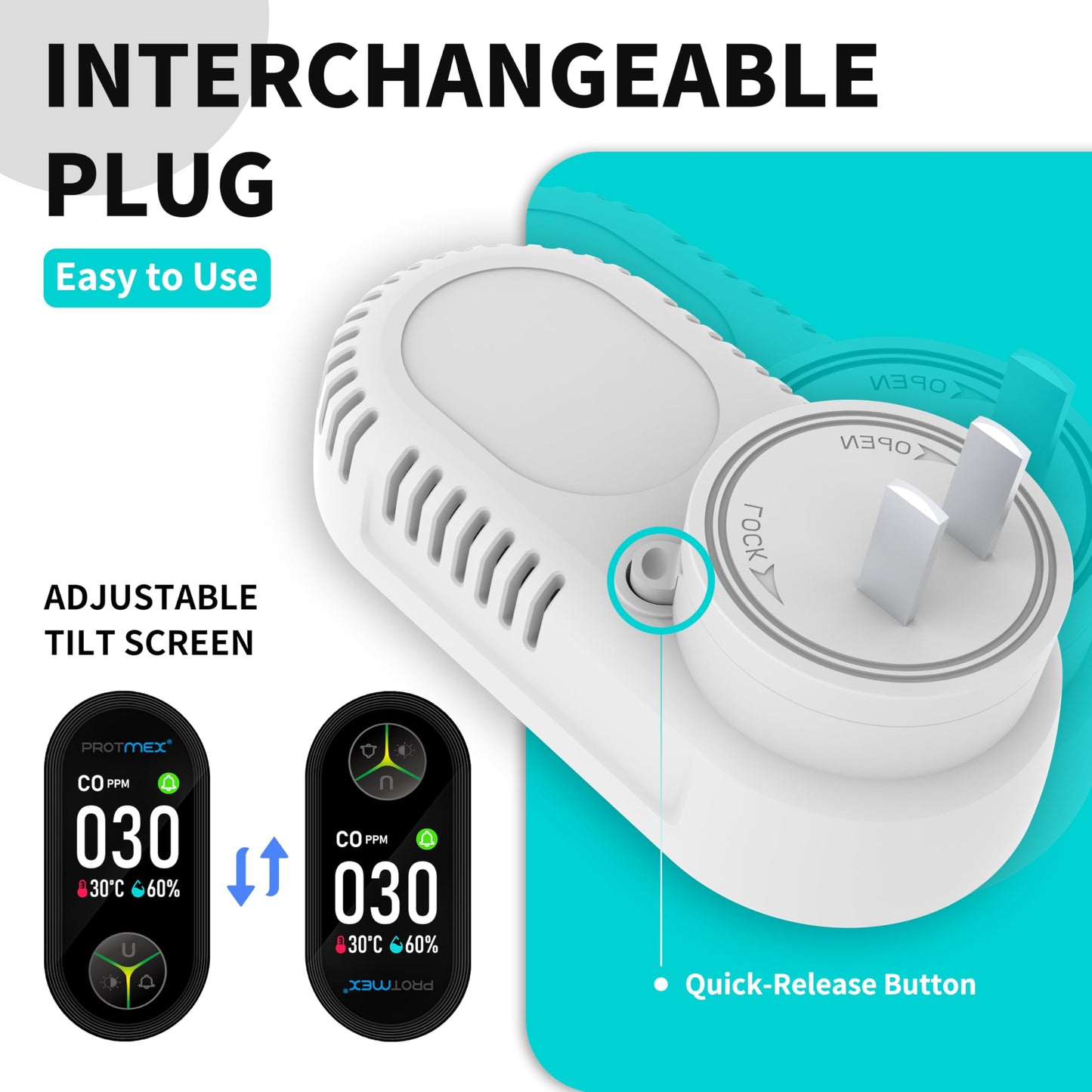Protmex Carbon Monoxide Detector Plug in Wall, 3-in-1 Co Detector Monitor Air Quality with Temperature Humidity Sensor, Portable CO Meter Easy to Read & Install, for Home/Hotel/RV