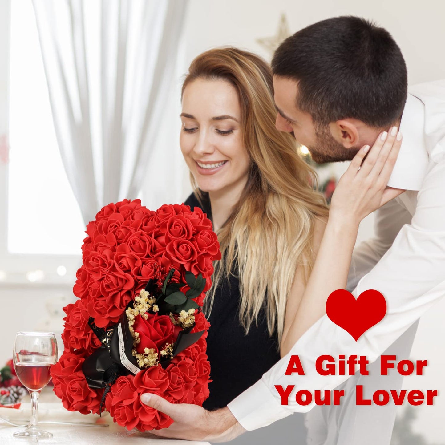 Rose Bear Birthday Gift for Women, Flowers Gifts for Mom Wife Grandma Daughter Friends Sister Her,Artificial Flowers Teddy Bear with Bouquet,Greeting Card,Mother's Day Christmas Valentines