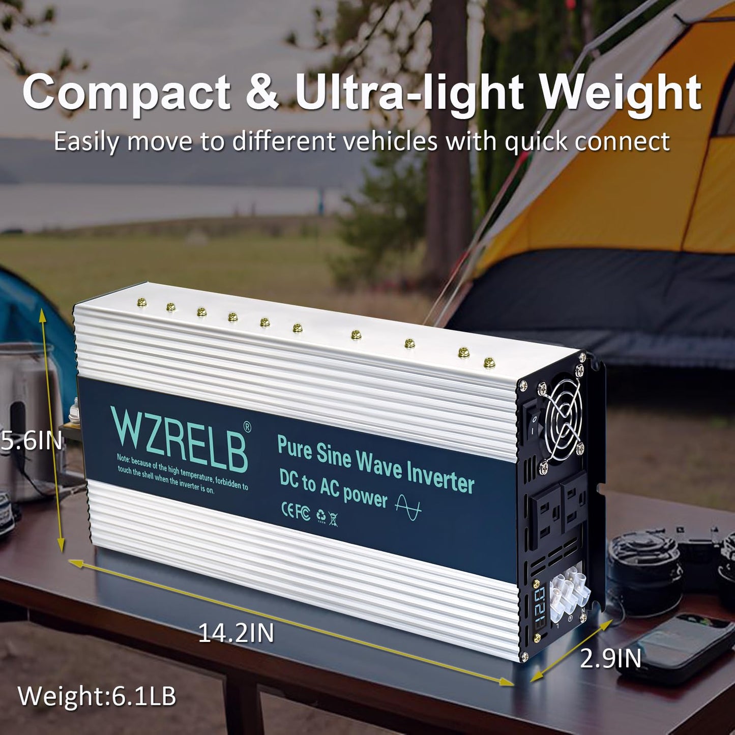 WZRELB 3000W Pure Sine Wave Inverter 24V DC to 110V 120V AC with LED Display,Remote Controller,Off-Grid Power Converter 6000W Surge with Dual AC Outlets, Hardwire Terminal for Home, RV, Truck, Camping