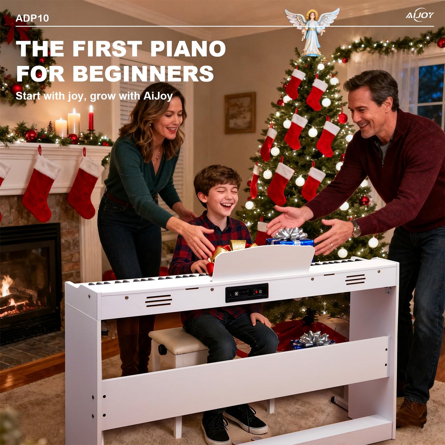 AiJoy 88-Key Digital Piano for Beginners, Velocity-Sensitive Keys, Electric Piano with Triple Pedal, MIDI & Headphone Support, Compact Elegant Design, Christmas & Birthday Gifts, White (ADP10)