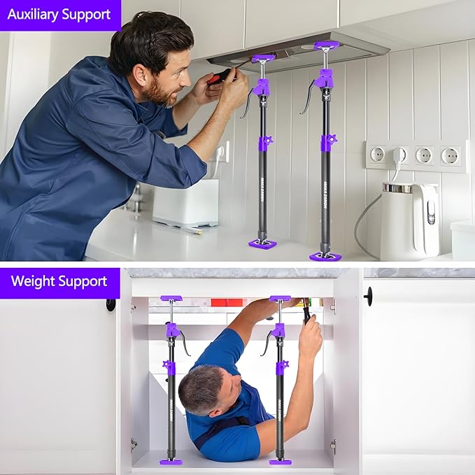 Quality Steel Cabinet Jacks for Installing Cabinets, 3rd Hand Support System 200LB, Adjustable Support Pole Jack 23.6-45.3 in, Perfect for Cabinet Lift Installation Tools, Quick Support Rod, 2-Pack