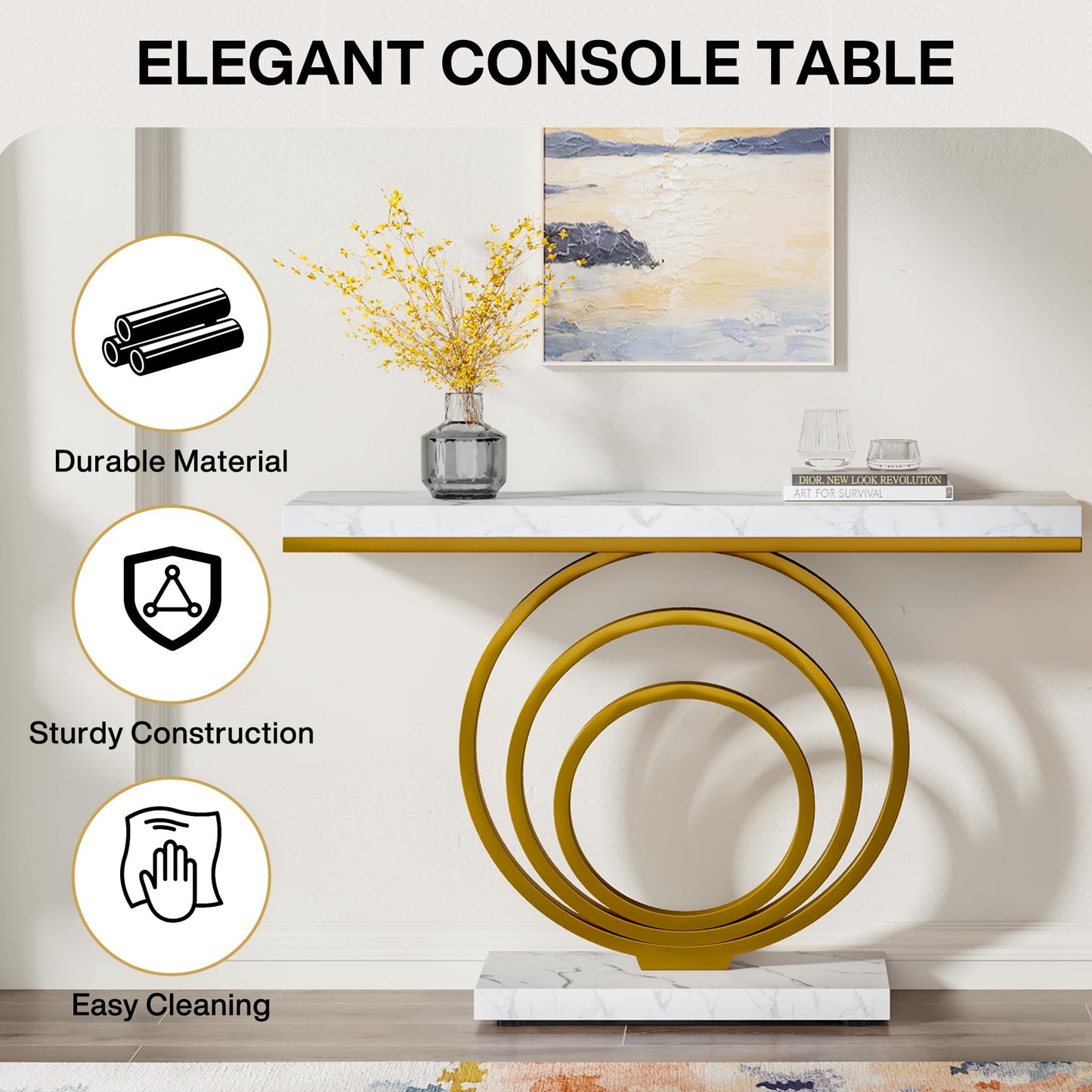 Tribesigns 41-Inch Gold Entryway Table, Modern Console Table Narrow Long, Contemporary Accent Table for Living Room, Hallway, Entrance, Faux Marble Veener Top