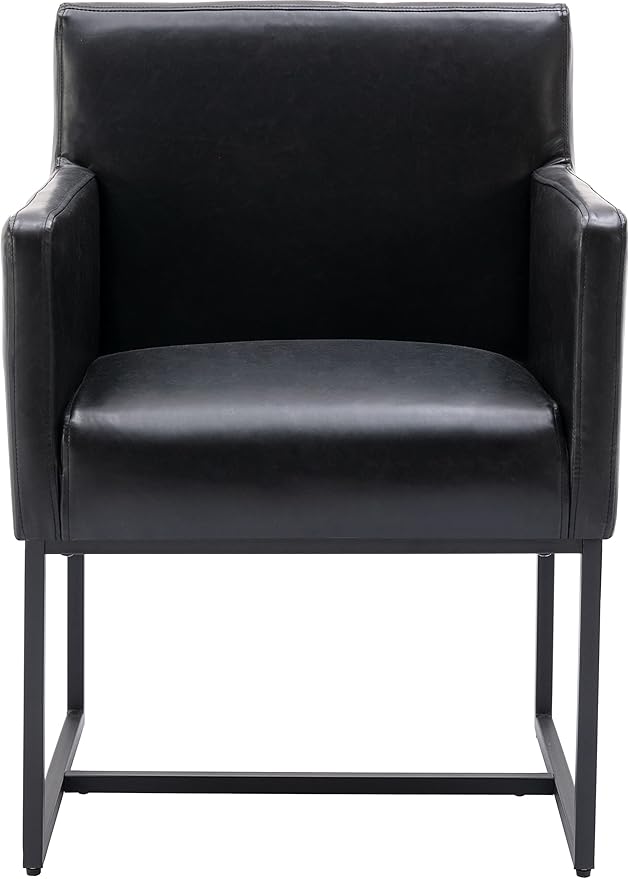 BESTANO Set of 4 Upholstered Dining Chairs with Armrest, PU Leather Modern Accent Armchairs, Kitchen & Dining Room Chairs Side Chairs, Black
