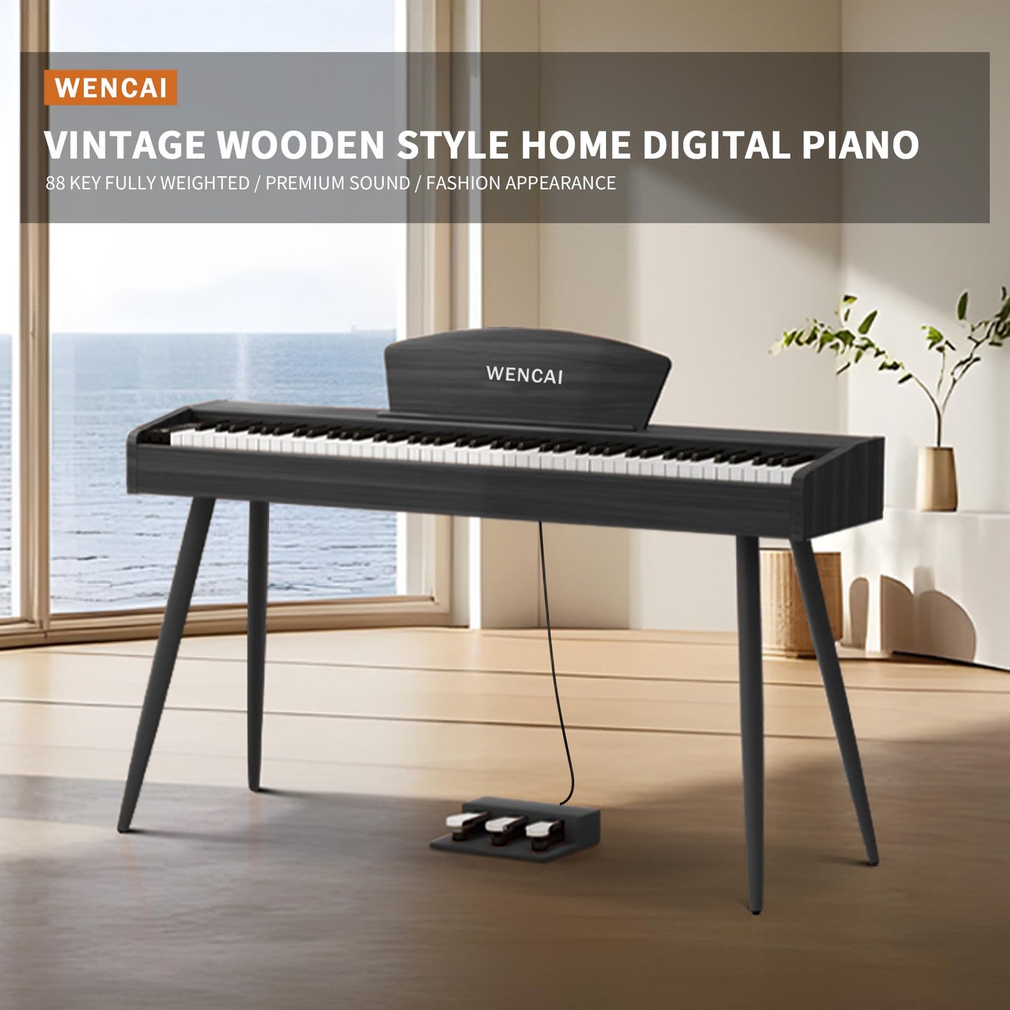 WENCAI Digital Piano 88-Key Fully Weighted Keyboard - Hammer Action Electric Piano, Full-Size Wooden Pianos for Beginner Professional Adults with Sheet Music Stand Triple Pedal, Black
