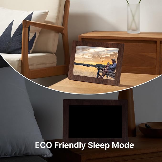 Digital Picture Frame, Frameo WiFi 10.1 Inch 1280 * 800IPS Touch Screen Digital Photo Frame, 32GB Memory, Auto-Rotate, Share Videos Pictures, Birthday Gift for Friend, Family, Wood Color Plastic Frame