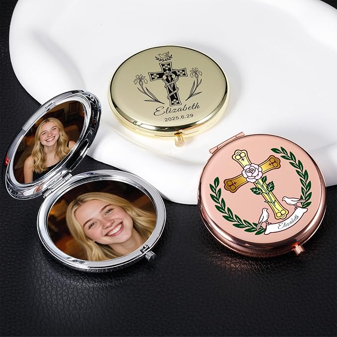 Eunigem Personalized Compact Flower Mirror for Women-Makeup Small Purse Mirror Custom Gift for Girls Women Christians (Colorful)