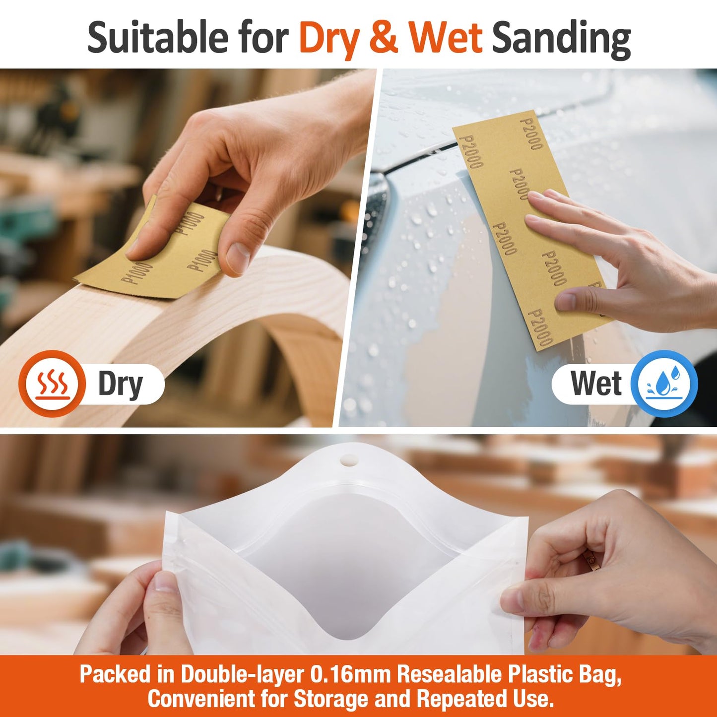 Hyietta Sand Paper Assortment, 52 Sheets Assorted Grits 120/150/180/240/320/400/600/800/1000/1500/2000/2500/3000, 4 Sheets Each, 9 x 3.6 Inches, Dry & Wet Sanding, Abrasive Sanding Sheets