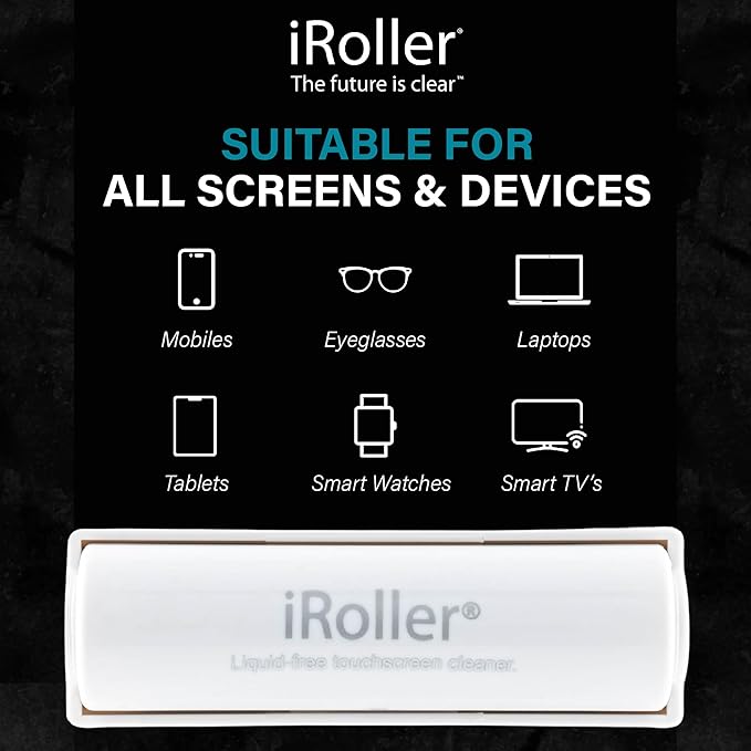 Screen Cleaner by iRoller - No Need for Spray or Wipes - Liquid Free iPad Screen Cleaner Roller Tool - Washable & Reusable - Phone Screen Cleaner Ideal for iPhone, Laptop, Computer Touchscreen - 3.5"