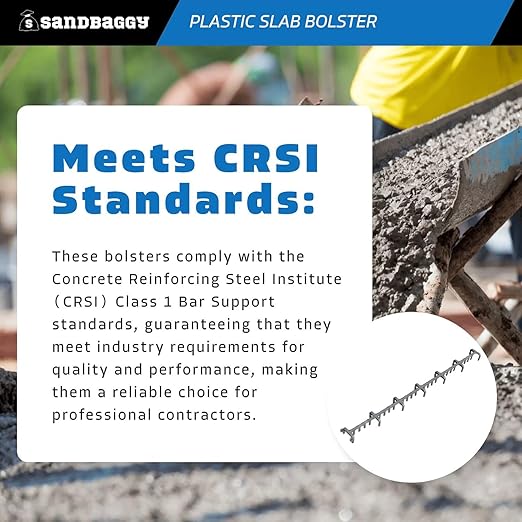 Sandbaggy Plastic Slab Bolster - Continuous Rebar Support Chair - Snap & Lock Ends, Flexible Design - 29 Rebar Capacity (200, 1-1/2 in x 2.5 ft (H x L))