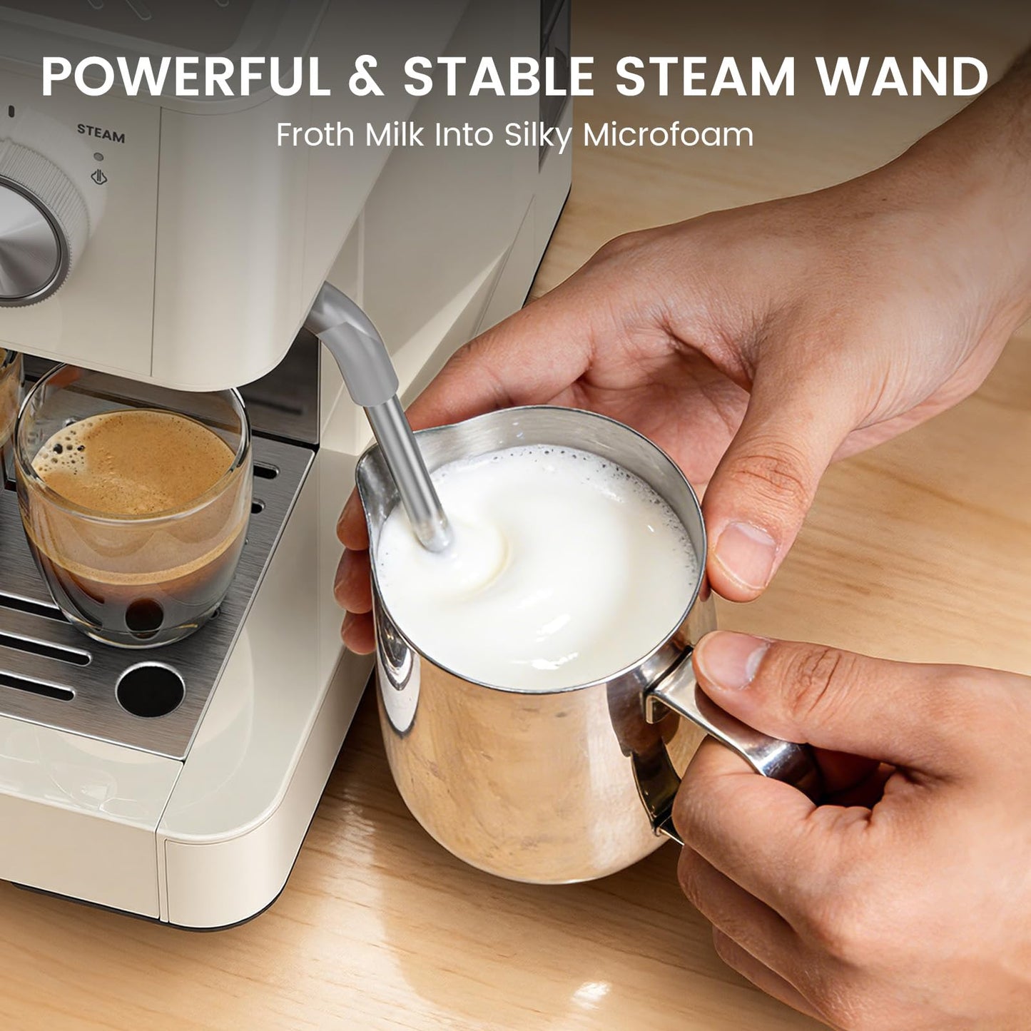 Kismile 20-Bar Espresso Machine with Grinder, Expresso Coffee Machines Coffee Maker with Grinder, Milk Frother/Steam Wand & Tamping Tools for Cappuccino & Latte