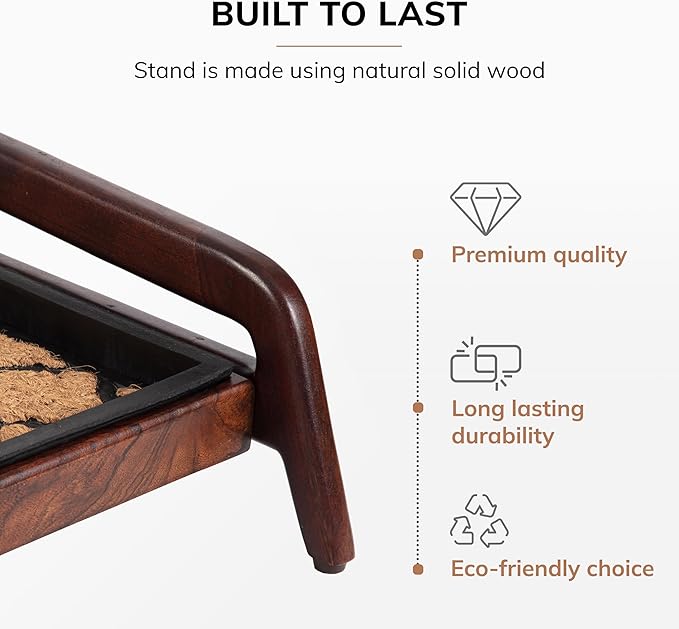 Anji Mountain Heavy Duty Waterproof Wooden Shoe Storage Mat Organizer/Boot Storage Tray Multi Use for Entryway with Coir, Tan and Black Trellis Insert, 1 Tier, Fits 2 Pair (26.5" Wide)