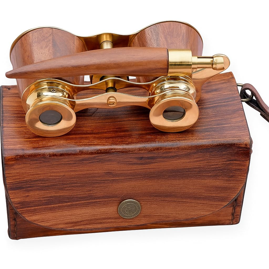 SIFAAT WORLD Opera Glasses, Opera Binoculars with Handle, Theatre Glasses for Adults & Kids, Solid Brass & Wood Coated Opera Gla