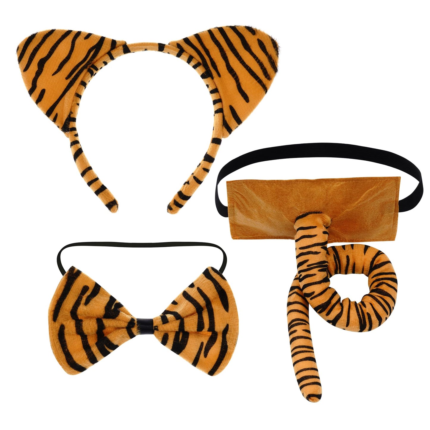 obmwang Tiger Animal Costume Set Tiger Ears Headband Bow Tie Tail Kit, Dress Up Halloween Accessories