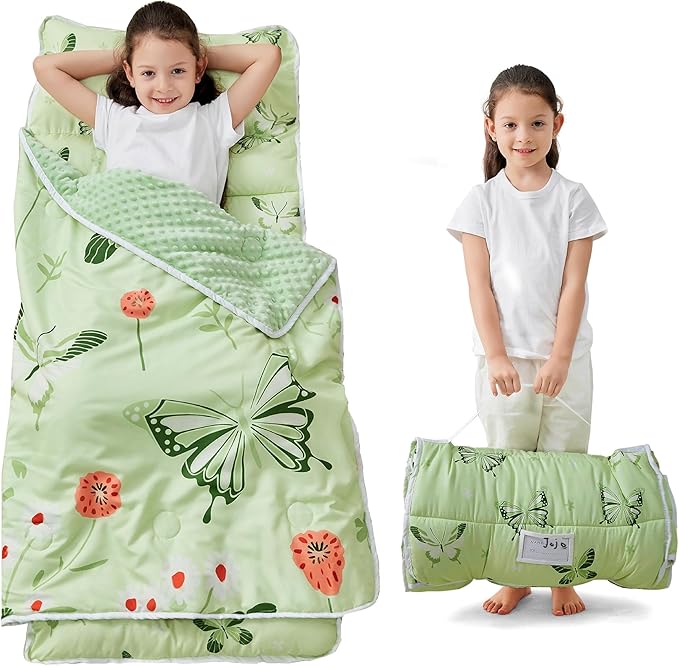 Lasoftan Toddler Nap Mat with Pillow and Blanket, Extra Large Rolled Napping Mats,Slumber Bags for Boys Girls,Kids Sleepin...