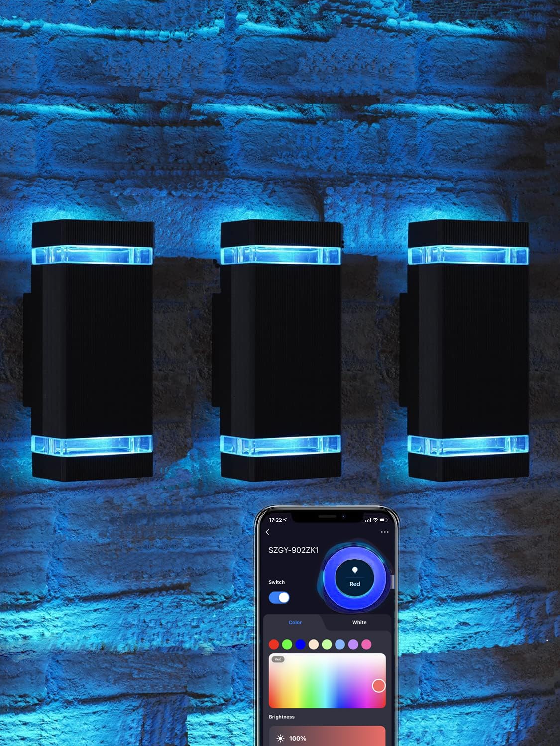 rosykite Mi.Light RF Remote Control RGB Colour Changing Lighting LED Double Up and Down Outdoor Wall Light,White Temperature 2700k- 6500k RGB+CCT Exterior Wall Lighting (3 Pack)