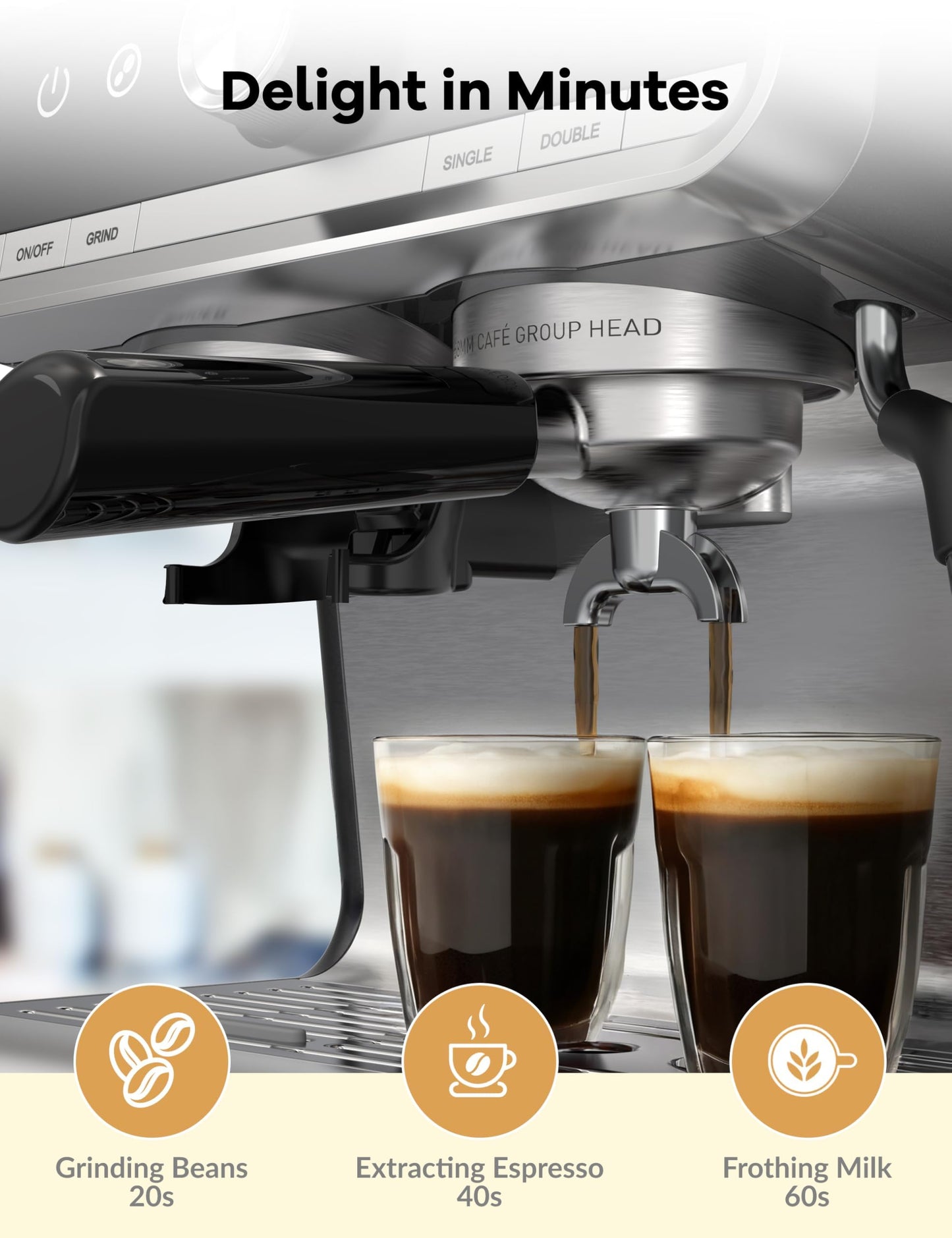 Takywep Espresso Machine, 20 Bar Semi-Automatic Espresso Coffee Maker With Grinder, Milk Frother Steamer Wand for Cappuccino, Latte, Macchiato, 95-Ounce Water Tank, PID Temperature Control,Dark Gray
