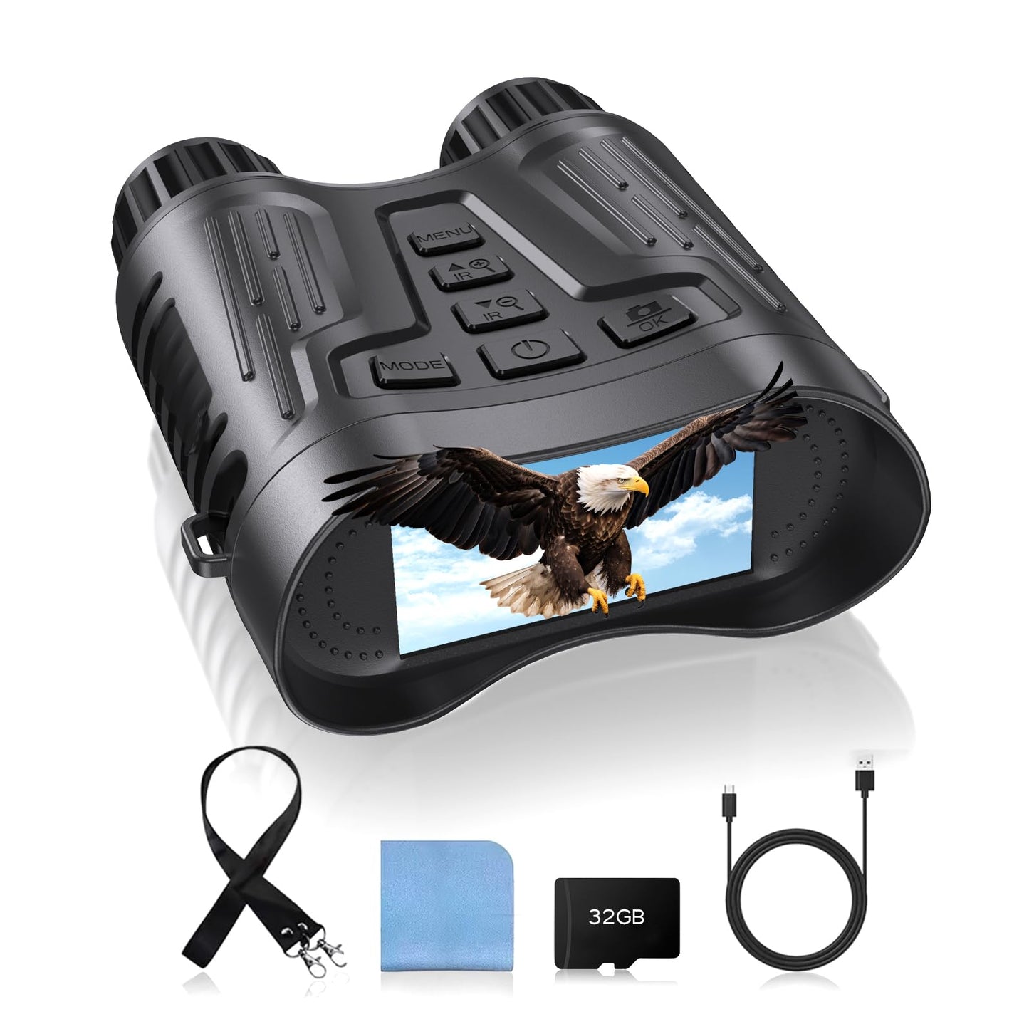 4K Night Vision Binoculars with Video Recording for Men, Gifts for Dad & Husband, 3.2" HD Display, 8X Zoom, 32GB Card, for Valentine’s Day, Birthday, Outdoor Camping and Wildlife Observation