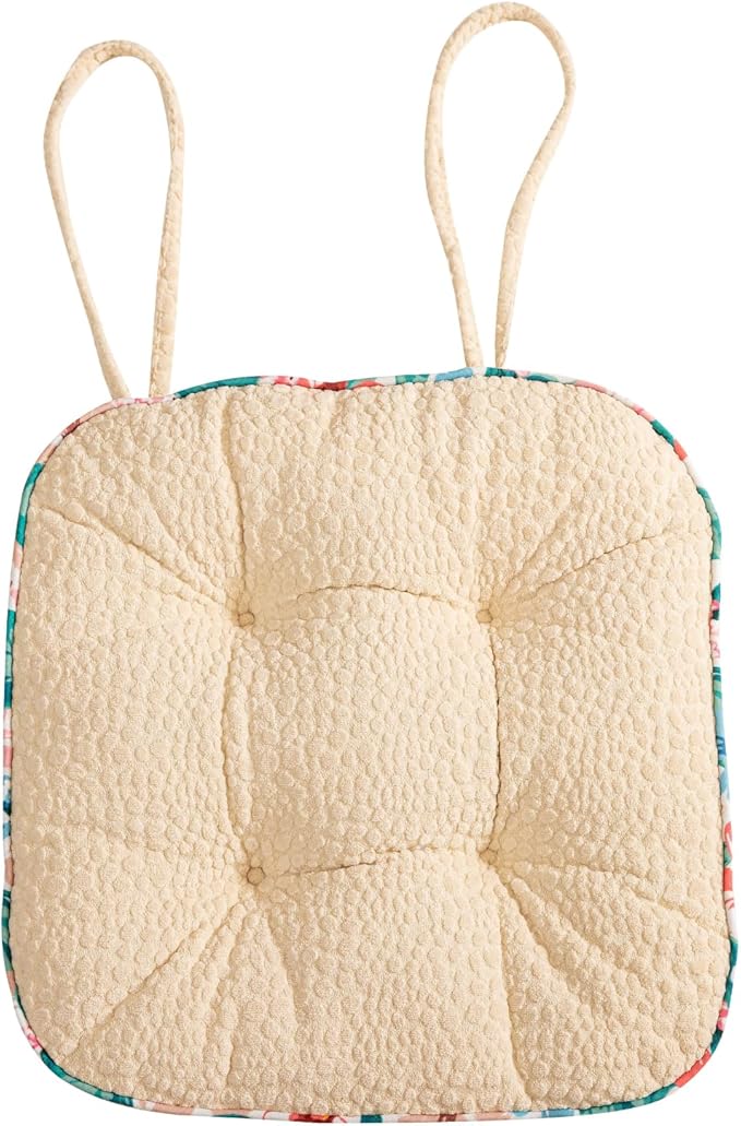 Huierxun Soft Comfort Chair Pads with 3D Dots Pattern Jacquard Warm Square Chair Cushion with Ties Thicken Non-Slip Floor Pillow Fluffy Seat Cushion for Office Dining Kitchen (White,15"x15")