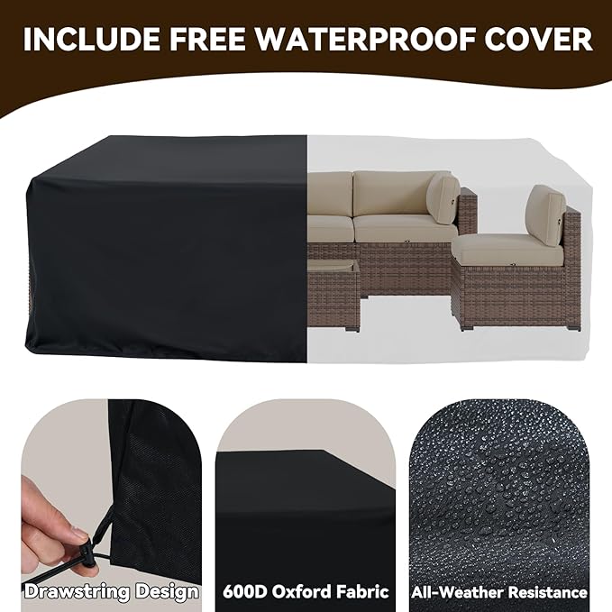 Aoxun Patio Furniture Sets, 7-Piece Outdoor Patio Furniture with Thick Cushions, Wicker Outdoor Conversation Set Sectional Sofa for Backyard, Poolside, Garden