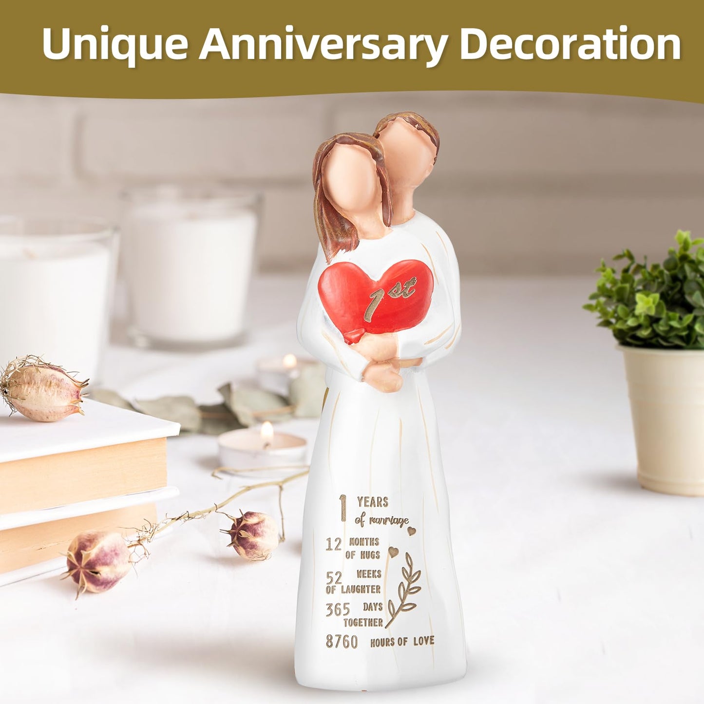 Hosetim 1st Anniversary Figurine Gifts, 1st Wedding Anniversary Romantic Gifts for Couple, Wife, Husband, Sculpted Hand-Painted Figure