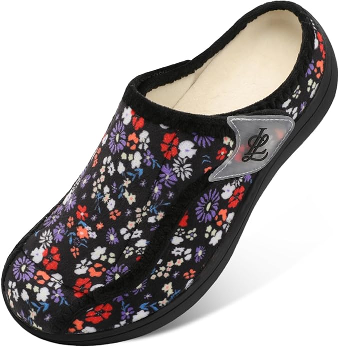 LeIsfIt Slippers for Women Extra Wide House Slippers Elderly Slip on House Shoes Non-Slip Indoor Outdoor Slipper Adjustabl...