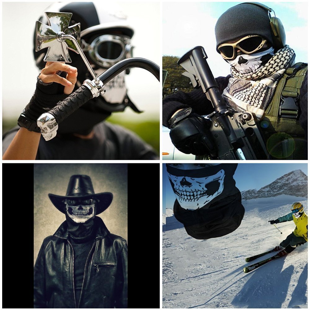 Aikuer Black Balaclava Ghosts Skull Full Face Mask, Windproof Ski Motorcycle Face Masks Tactical Balaclava Hood for Men Women Youth Halloween Cosplay Outdoor Sport Cycling Skiing Hiking