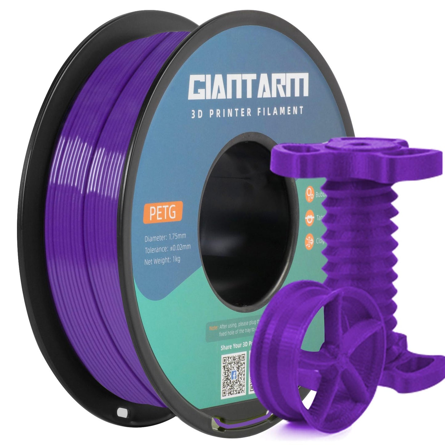 GIANTARM PETG Filament 1.75, 3D Printer Filament PETG 1kg(2.2lb), Toughness Enhanced, Dimensional Accuracy +/-0.02mm, Vacuum Pac