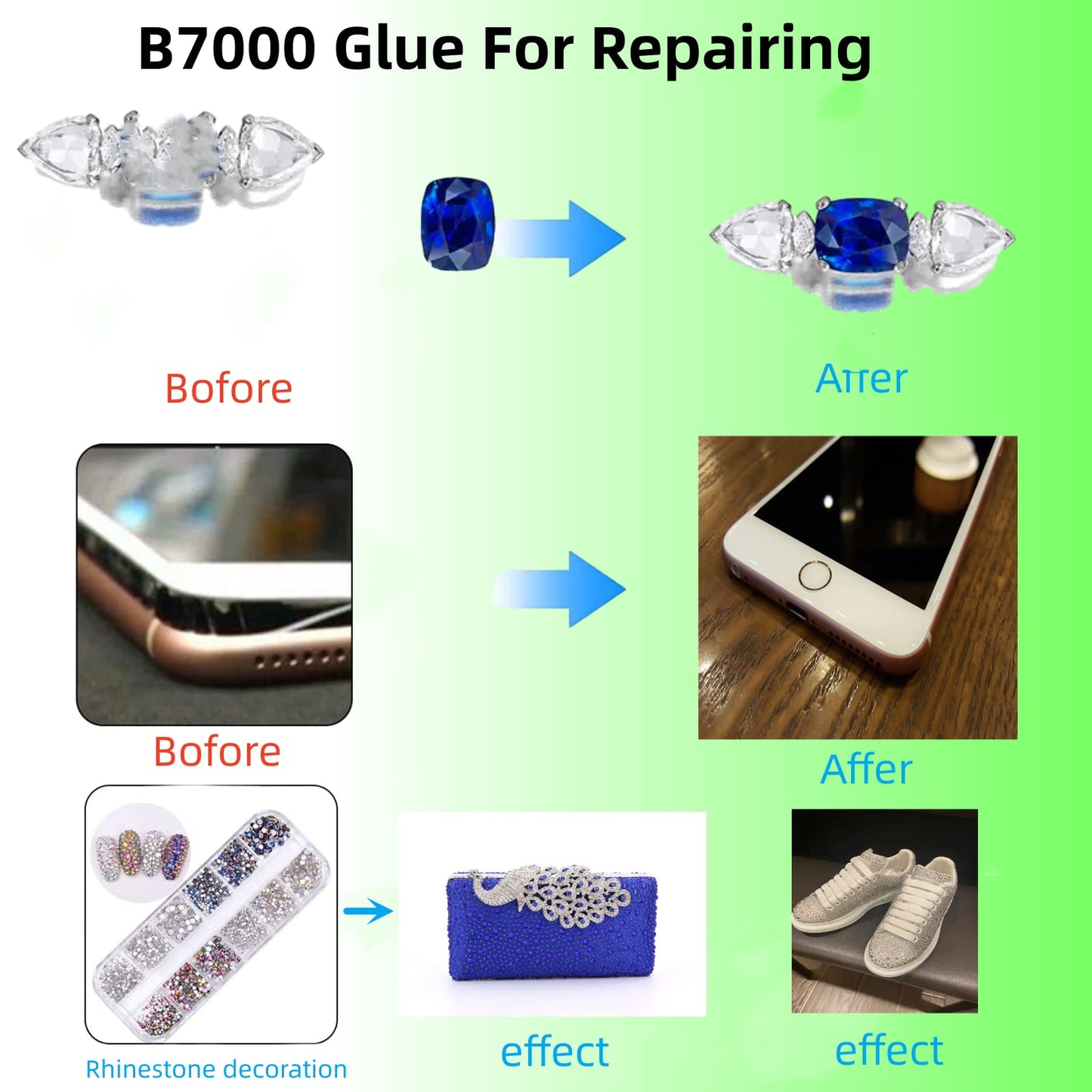 YiJieWZT B7000 15ml Clear Acrylic Super Glue, Gel, Waterproof, Flexible, Anti-Vibration, for Electronics, Textile, Shoe, Household